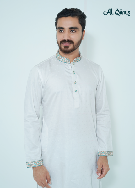 Premium Zardozi White Panjabi – 2025 Eid Collection